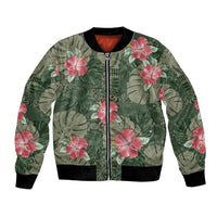 Hawaii Bomber Jacket Green Polynesian Monstera Patterns - Polynesian Pride