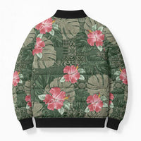 Hawaii Bomber Puffer Jacket Green Polynesian Monstera Patterns - Polynesian Pride