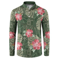 Hawaii Button Sweatshirt Green Polynesian Monstera Patterns DT05 Green - Polynesian Pride