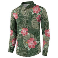 Hawaii Button Sweatshirt Green Polynesian Monstera Patterns DT05 - Polynesian Pride