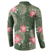 Hawaii Button Sweatshirt Green Polynesian Monstera Patterns DT05 - Polynesian Pride