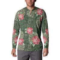 Hawaii Button Sweatshirt Green Polynesian Monstera Patterns DT05 - Polynesian Pride