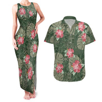 Hawaii Couples Matching Tank Maxi Dress and Hawaiian Shirt Green Polynesian Monstera Patterns - Polynesian Pride