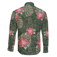 Hawaii Family Matching Off Shoulder Maxi Dress and Hawaiian Shirt Green Polynesian Monstera Patterns - Polynesian Pride