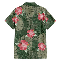Hawaii Family Matching Off Shoulder Short Dress and Hawaiian Shirt Green Polynesian Monstera Patterns DT05 - Polynesian Pride