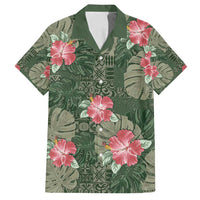 Hawaii Family Matching Summer Maxi Dress and Hawaiian Shirt Green Polynesian Monstera Patterns DT05 Dad's Shirt - Short Sleeve Green - Polynesian Pride