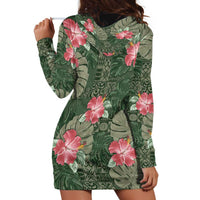 Hawaii Hoodie Dress Green Polynesian Monstera Patterns - Polynesian Pride