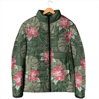 Hawaii Padded Jacket Green Polynesian Monstera Patterns - Polynesian Pride