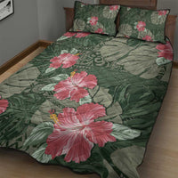 Hawaii Quilt Bed Set Green Polynesian Monstera Patterns - Polynesian Pride