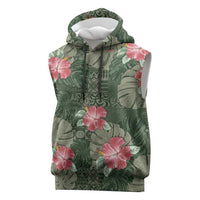 Hawaii Sleeveless Hoodie Green Polynesian Monstera Patterns - Polynesian Pride