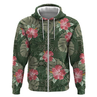 Hawaii Zip Hoodie Green Polynesian Monstera Patterns - Polynesian Pride