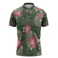 Hawaii Zipper Polo Shirt Green Polynesian Monstera Patterns DT05 Green - Polynesian Pride