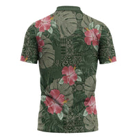 Hawaii Zipper Polo Shirt Green Polynesian Monstera Patterns DT05 - Polynesian Pride