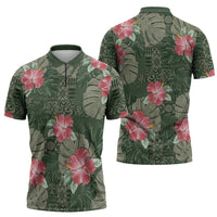 Hawaii Zipper Polo Shirt Green Polynesian Monstera Patterns DT05 - Polynesian Pride
