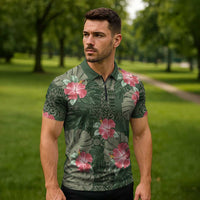 Hawaii Zipper Polo Shirt Green Polynesian Monstera Patterns DT05 - Polynesian Pride