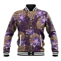 Hawaii Baseball Jacket Purple Polynesian Monstera Patterns - Polynesian Pride