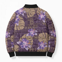 Hawaii Bomber Puffer Jacket Purple Polynesian Monstera Patterns DT05 - Polynesian Pride