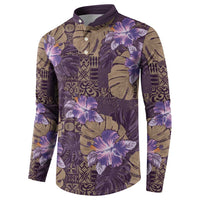 Hawaii Button Sweatshirt Purple Polynesian Monstera Patterns - Polynesian Pride