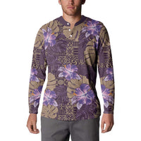 Hawaii Button Sweatshirt Purple Polynesian Monstera Patterns - Polynesian Pride