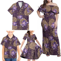 Hawaii Family Matching Off Shoulder Maxi Dress and Hawaiian Shirt Purple Polynesian Monstera Patterns DT05 - Polynesian Pride