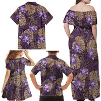 Hawaii Family Matching Off Shoulder Maxi Dress and Hawaiian Shirt Purple Polynesian Monstera Patterns DT05 - Polynesian Pride