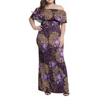 Hawaii Family Matching Off Shoulder Maxi Dress and Hawaiian Shirt Purple Polynesian Monstera Patterns DT05 Mom's Dress Purple - Polynesian Pride