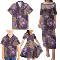 Hawaii Family Matching Puletasi and Hawaiian Shirt Purple Polynesian Monstera Patterns - Polynesian Pride
