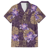 Hawaii Family Matching Short Sleeve Bodycon Dress and Hawaiian Shirt Purple Polynesian Monstera Patterns - Polynesian Pride