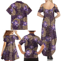 Hawaii Family Matching Summer Maxi Dress and Hawaiian Shirt Purple Polynesian Monstera Patterns DT05 - Polynesian Pride