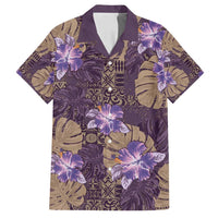 Hawaii Family Matching Tank Maxi Dress and Hawaiian Shirt Purple Polynesian Monstera Patterns - Polynesian Pride