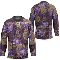 Hawaii Hockey Jersey Purple Polynesian Monstera Patterns - Polynesian Pride