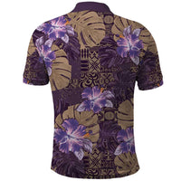 Hawaii Polo Shirt Purple Polynesian Monstera Patterns - Polynesian Pride