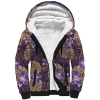 Hawaii Sherpa Hoodie Purple Polynesian Monstera Patterns - Polynesian Pride