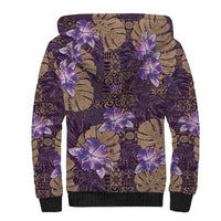 Hawaii Sherpa Hoodie Purple Polynesian Monstera Patterns - Polynesian Pride