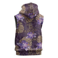 Hawaii Sleeveless Hoodie Purple Polynesian Monstera Patterns - Polynesian Pride