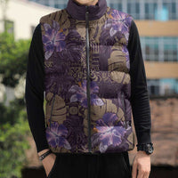 Hawaii Sleeveless Puffer Jacket Purple Polynesian Monstera Patterns - Polynesian Pride