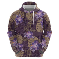 Hawaii Zip Hoodie Purple Polynesian Monstera Patterns - Polynesian Pride