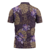 Hawaii Zipper Polo Shirt Purple Polynesian Monstera Patterns - Polynesian Pride