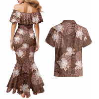 Hawaii Couples Matching Mermaid Dress and Hawaiian Shirt Brown Polynesian Monstera Patterns - Polynesian Pride
