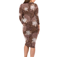 Hawaii Family Matching Long Sleeve Bodycon Dress and Hawaiian Shirt Brown Polynesian Monstera Patterns - Polynesian Pride