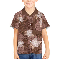 Hawaii Family Matching Puletasi and Hawaiian Shirt Brown Polynesian Monstera Patterns - Polynesian Pride