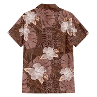 Hawaii Family Matching Short Sleeve Bodycon Dress and Hawaiian Shirt Brown Polynesian Monstera Patterns - Polynesian Pride