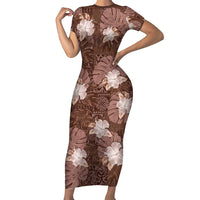 Hawaii Family Matching Short Sleeve Bodycon Dress and Hawaiian Shirt Brown Polynesian Monstera Patterns - Polynesian Pride