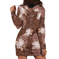 Hawaii Hoodie Dress Brown Polynesian Monstera Patterns - Polynesian Pride