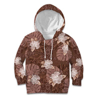 Hawaii Kid Hoodie Brown Polynesian Monstera Patterns - Polynesian Pride