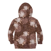 Hawaii Kid Hoodie Brown Polynesian Monstera Patterns - Polynesian Pride