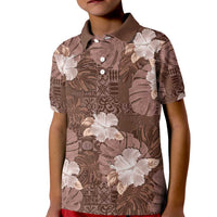 Hawaii Kid Polo Shirt Brown Polynesian Monstera Patterns - Polynesian Pride