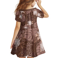 Hawaii Kid Short Sleeve Dress Brown Polynesian Monstera Patterns - Polynesian Pride