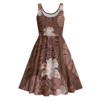 Hawaii Midi Dress Brown Polynesian Monstera Patterns - Polynesian Pride
