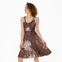 Hawaii Midi Dress Brown Polynesian Monstera Patterns - Polynesian Pride